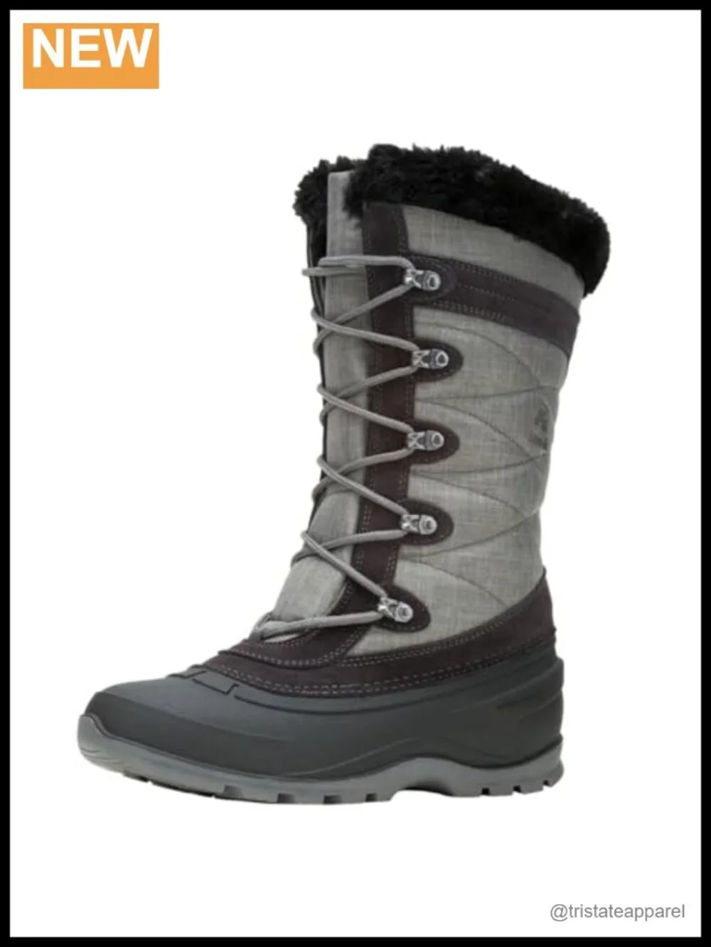 Waterproof Seam-Sealed Nylon Snow Boots with Faux Fur Trim Lace-Up Mid-Calf